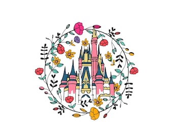 Happiest Place On Earth PNG, Magical Castle Floral Png, Magic Kingdom Png, Family Vacation Png, Family Shirt Png, Vintage Kingdom Png