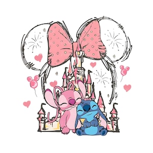 Stitch and Pink Stitch Watercolor Digital design PNG file for sublimation,High Resolution, Digital PNG Download, Png File For Sublimation