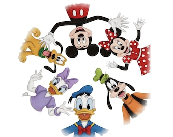 Disney-Gruppe Selfie PNG, Mickey Minnie Donald Daisy Goofy Chip Dale Kreisrahmendesign, Familienurlaub Passendes Shirt PNG, Retro Cartoon