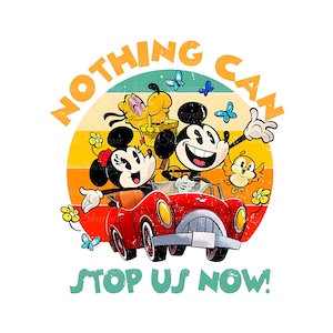 Nada puede detenernos ahora Mickey Minnie PNG, Ratón retro y amigos png, Pareja fugitiva png, Vacaciones familiares png, Archivos png para sublimación