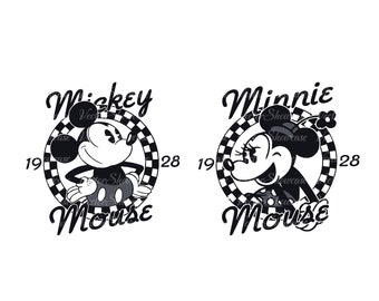 Retro Minne e Topolino 1928 Svg Png Bundle, Vacanza in famiglia Svg, Viaggio di famiglia Svg, Retro Happy Mouse Svg, Magic Kingdom Png, Download digitale