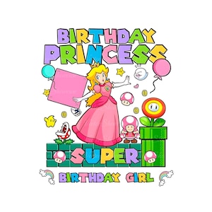 Prinzessin Peach Png, Design für Shirt, Super Mario Png, Digital Mario, Super Mario Design Png, Super Mario Png, alles Gute zum Geburtstag PNG