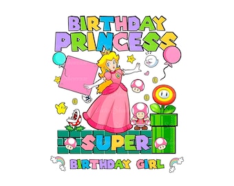 Princess Peach Png , Design For Shirt, Super Mario Png, Digital Mario, Super Mario Design Png, Super Mario Png, Happy Birthday PNG