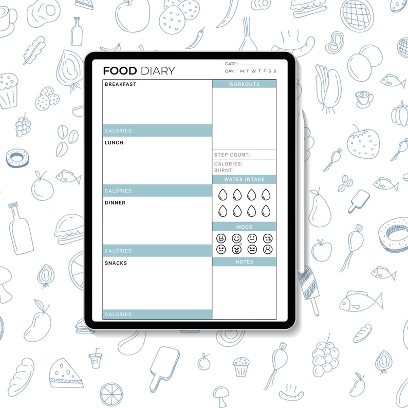A4 Printable Daily Food Diary, Daily Calorie Counting, Food Diary ...