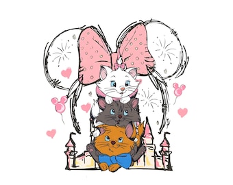 Mouse Ear Castle Png, Watercolor Castle Clipart Png, Aristocats Pvg, Retro Colorful Castle, Aristocats Shirt Design, Aristocats Sublimation