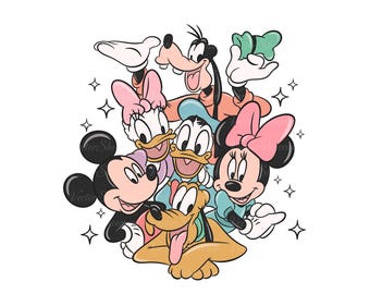 Retro Mickey & Company Png, Family Vacation Png, File Disney Friends PNG Bundle, Mouse and Friends Silhouette, Retro mouse and Friends Png
