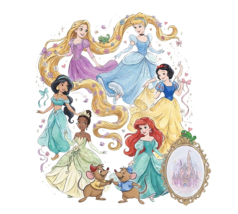 Disney Princess PNG, Cinderella Snow White Rapunzel Ariel Belle Tiana ...