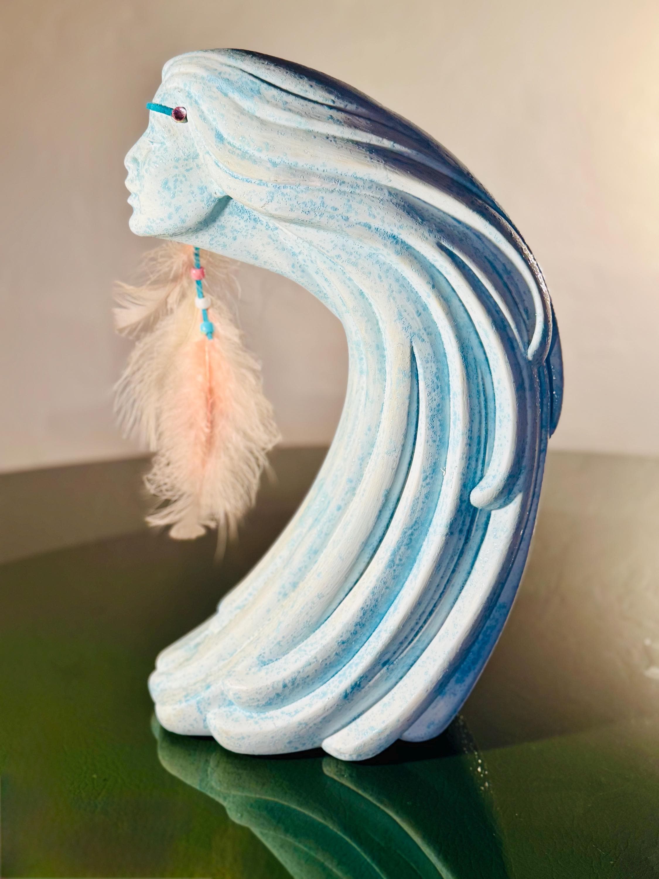 80s Art Deco Woman of the Wind Statue: Southwest Stargazer Feather