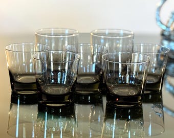 Vintage Libbey Smokey Gray Rocks Glasses: Modernist Barware Set