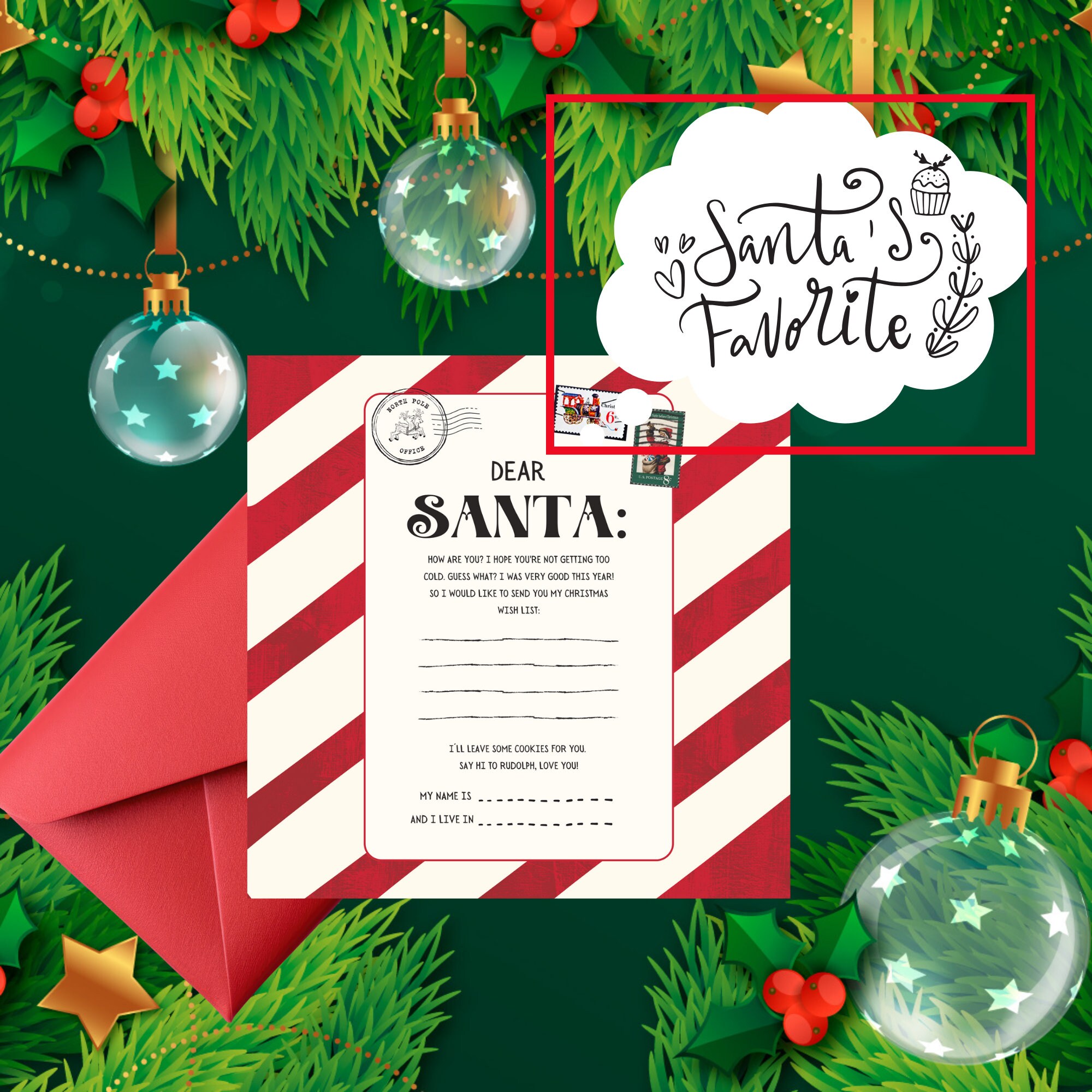 Printable Christmas Letter to Santa Christmas Gift List Instant ...