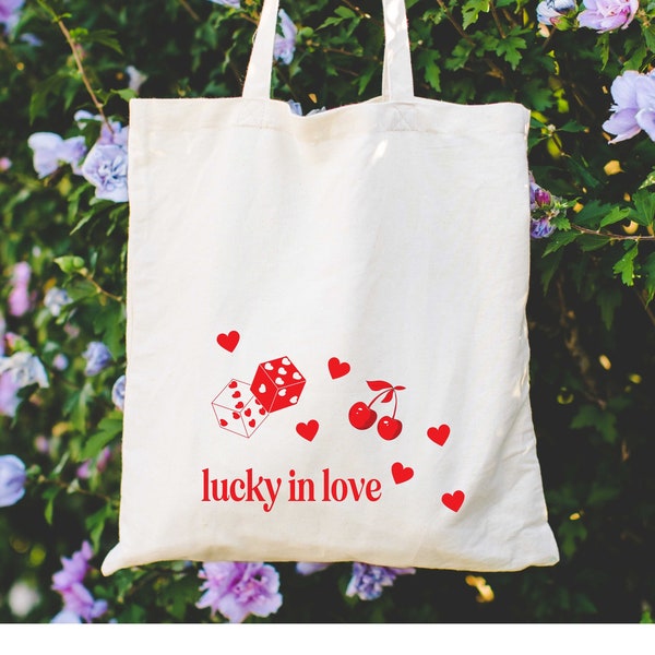 Red Lucky in Love tote bag, Las Vegas bachelorette tote