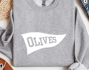 Olijven wimpel sweatshirt witte afbeelding, zacht gezellig sweatshirt, olijven cadeau, olijf minnaar cadeau, foodie cadeau