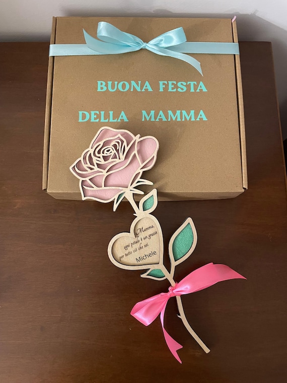 Laser-Engraved Wooden Rose with a Dedication - Perfect Gift for Mother's Day