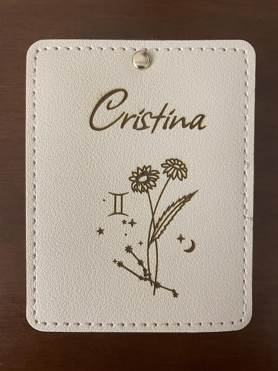 Personalized Pocket Mirror – Ivory Faux Leather – Name + Zodiac Sign