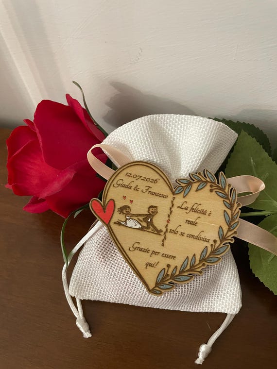 Personalized Wooden Heart-Shaped Wedding Magnet | Favor and Keepsake for Guests