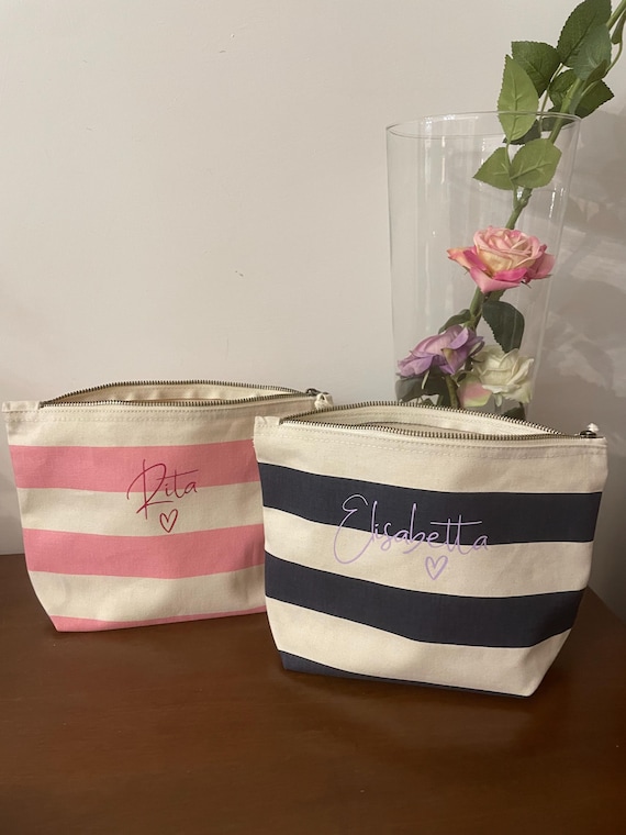 Striped cotton beauty case (customizable with name)