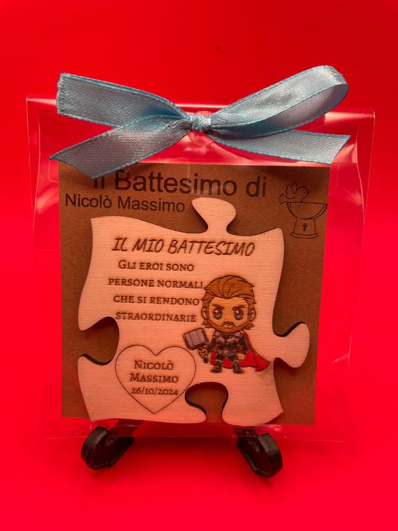 Baby Baptism Favors - Personalized Wooden Magnets with Superhero Theme