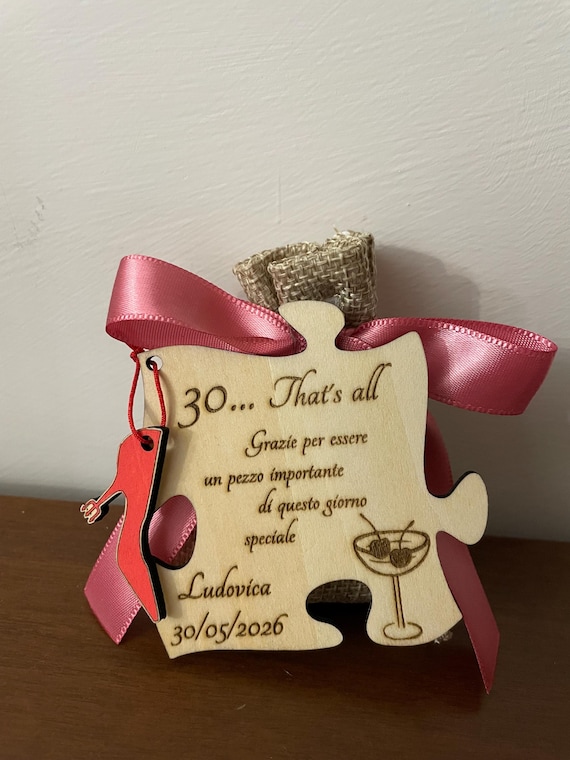 Personalized 30th, 40th, 50th, 60th, or 70th Birthday Favor | Wooden Puzzle with Name and Date | Keepsake for Guests, Birthday Party