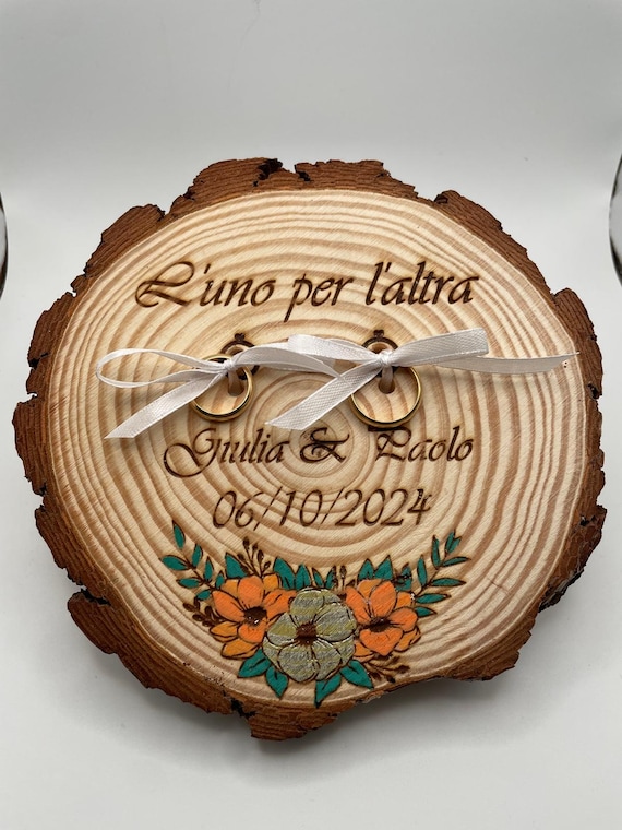 Wedding Ring Holder - Personalized Laser Engraved and Hand Painted Log