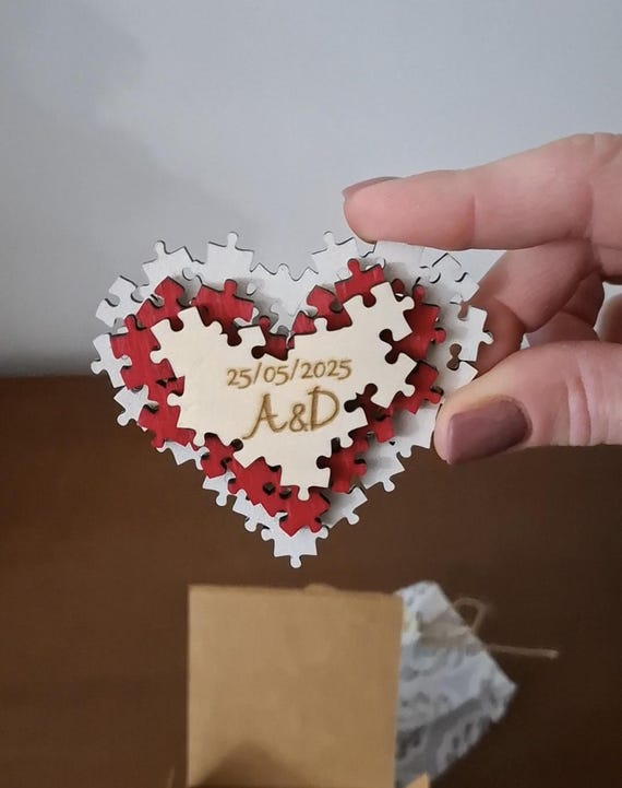 Wedding Favors - Personalized Wooden Magnets "Heart Puzzle"