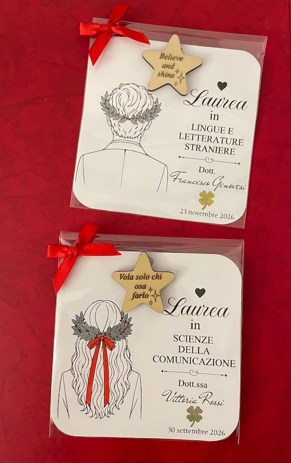 Graduation Favors with Motivational Phrases in Wood | Star-Shaped Magnet