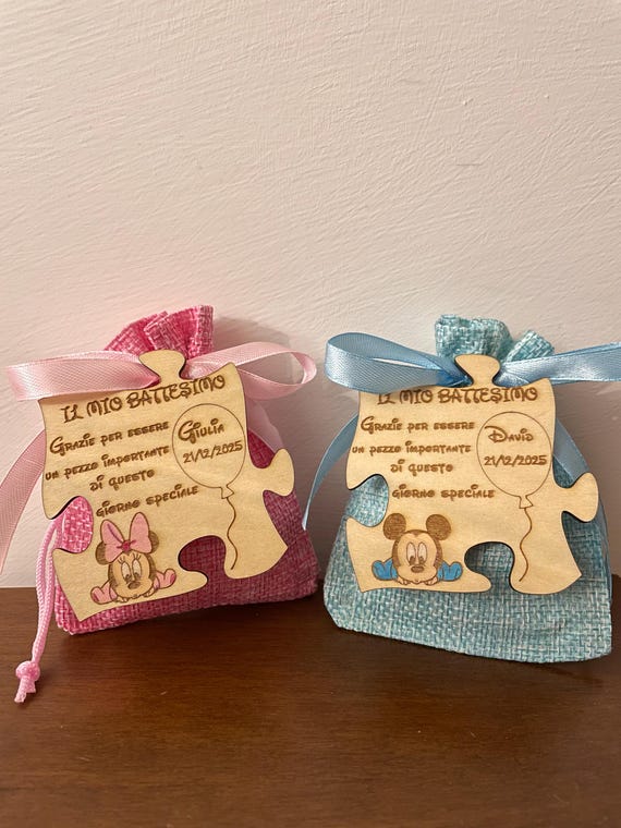 Baby Girl Baptism Favors - Wooden Puzzle Magnets