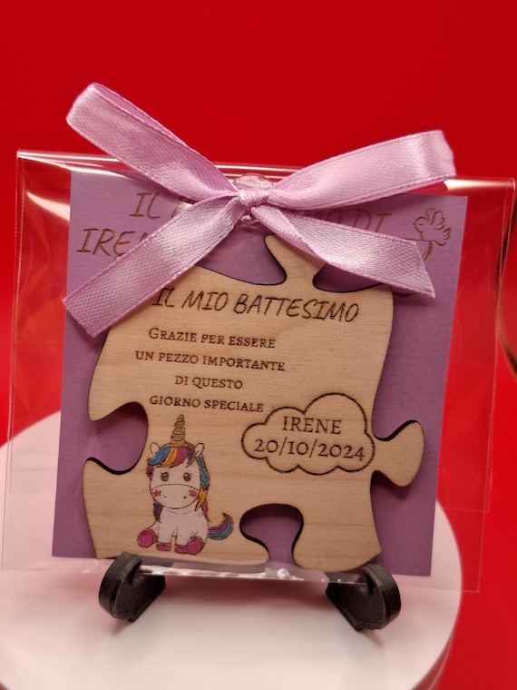 Baby Girl Christening Favors - Personalized Unicorn Themed Wooden Magnets