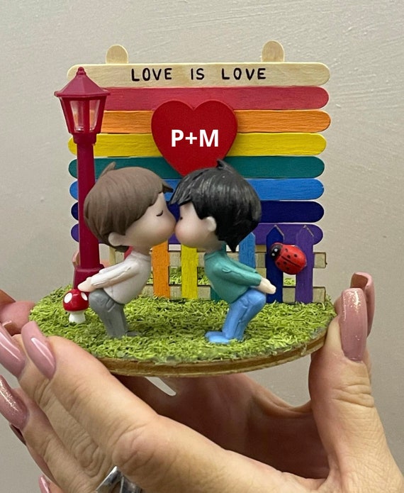 Mini handcrafted Pride landscape, Love is Love, customizable with initials (Pride month gift idea)