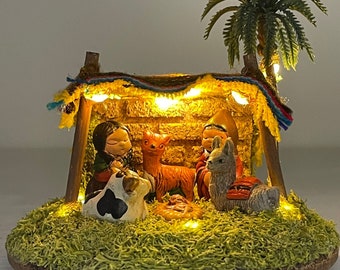 Handgemaakte kerststal in Peruaanse stijl (Made in Italy)