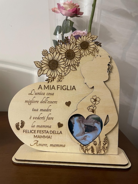 Personalized Gift for a Expectant Mother | Wooden Plaque with Ultrasound, Photo, and Dedication | Gift from Mother to Daughter