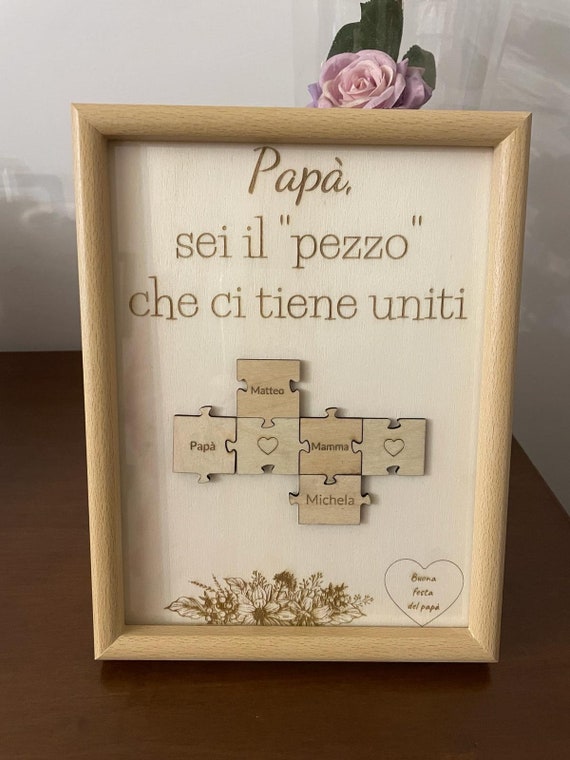 Laser Engraved Wooden Picture "Dad, You Are the Piece That Keeps Us Together" with Puzzle - Perfect Gift for Father's Day