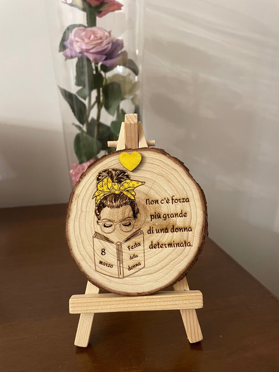 Handcrafted laser-engraved and hand-painted wooden log (Women's Day gift idea)