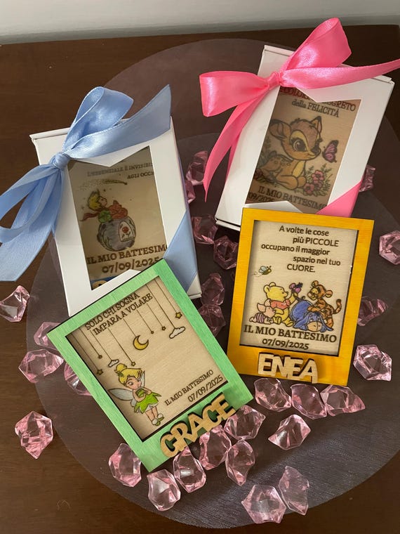 Baptism Favor Wooden Picture – Personalized with Name, Date and Phrase