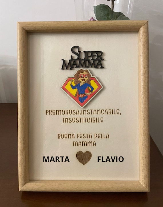 Laser Engraved Wooden Picture "SuperMamma" - A special gift for Mother's Day