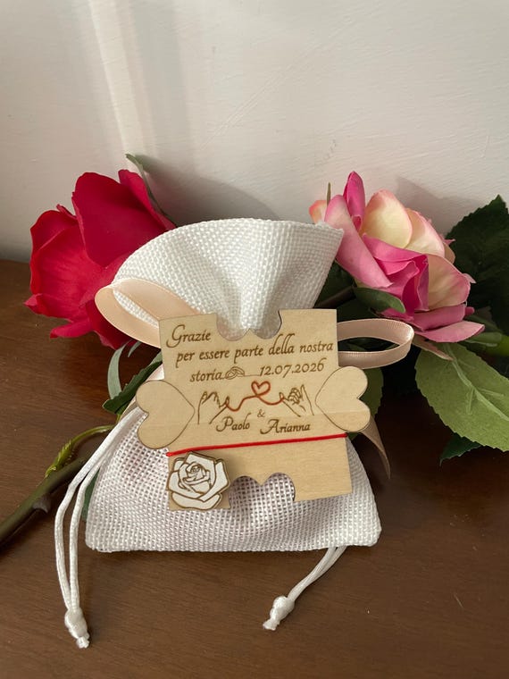 Personalized Wedding Favor with Red String of Destiny | Custom Wooden Puzzle, Wedding Place Card, Guest Keepsake