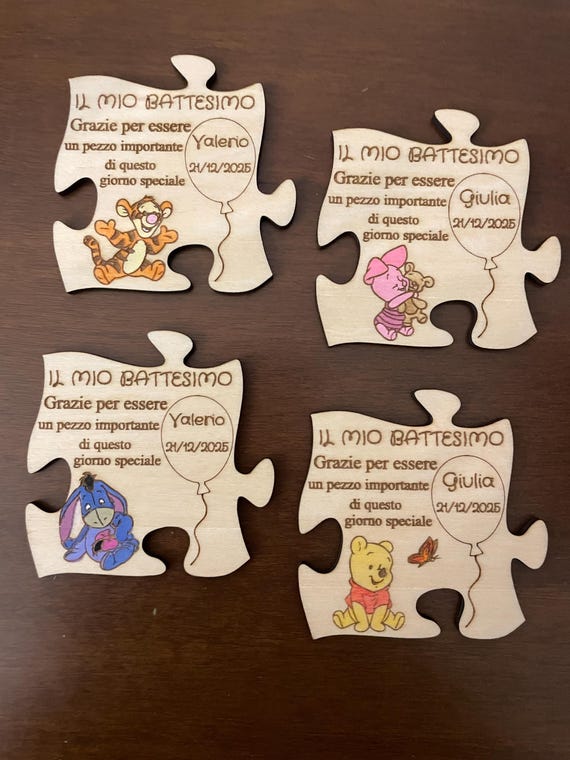 Baby Girl Baptism Favors - Wooden Puzzle Magnets