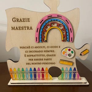 Regalo de fin de curso para profesores: adorno de madera con forma de rompecabezas "Gracias profesor"