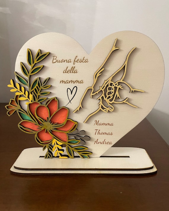 Laser Engraved Wooden Ornament with Floral Patterns - Perfect Gift for Mother's Day