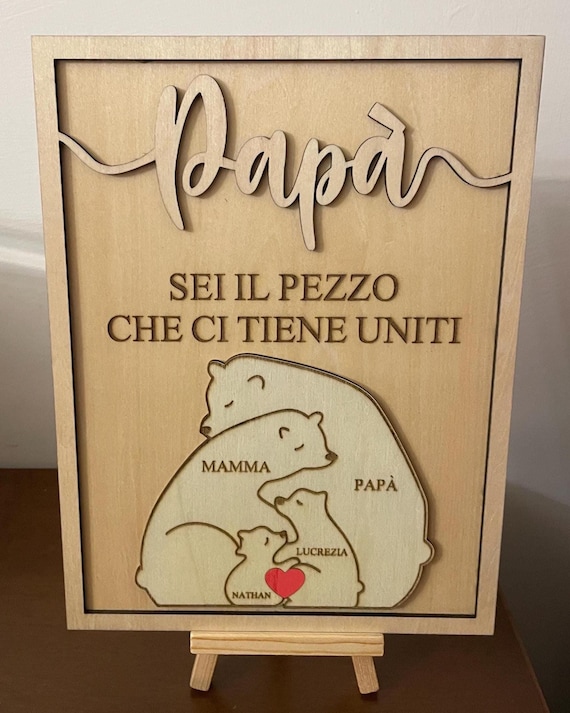Quadretto di Legno Inciso a Laser "Papà, Sei il Pezzo Che Ci Tiene Uniti" - Regalo Perfetto per la Festa del Papà