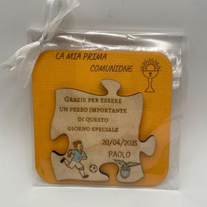 Bomboniere comunione bimbo a tema calcistico- Calamite in Legno personalizzate