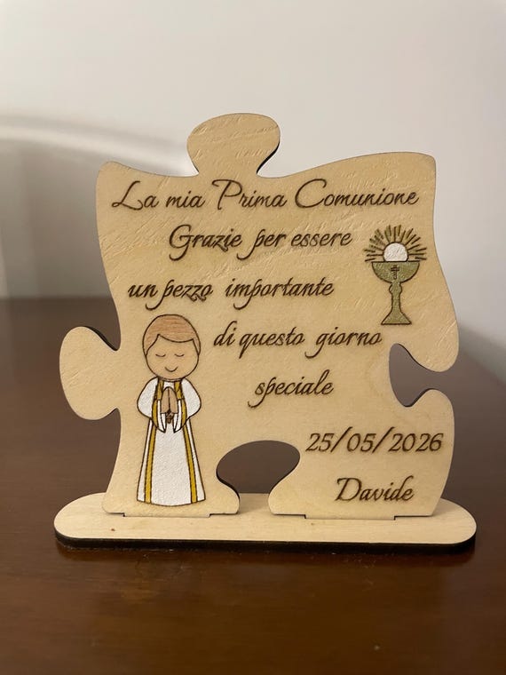 Mini wooden First Communion favor 10x9.5 cm personalized with name and date • Packaging included • Gift idea