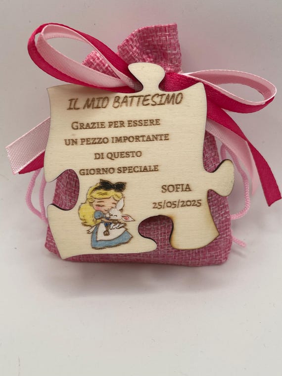 Baptism Favors - Wooden Puzzle Magnets - Alice (bag)