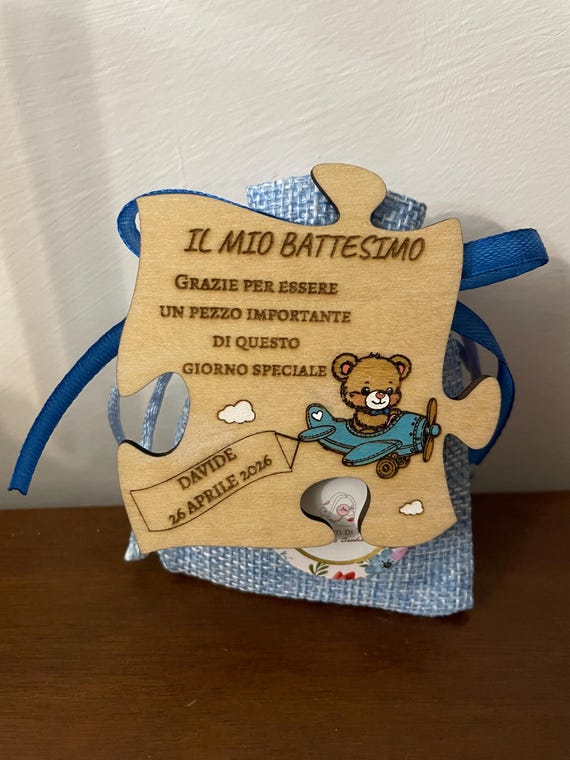Baptism Favors - Wooden Puzzle Magnets - Teddy Bear (Bag)
