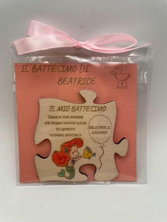 Princess themed baby girl baptism favors - Personalized wooden magnets