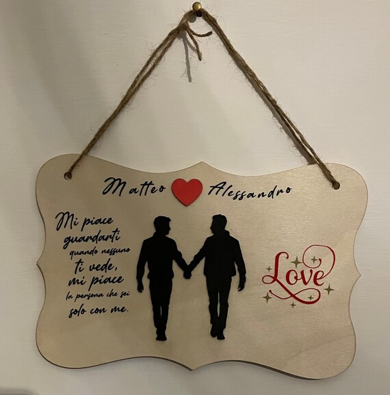 Handcrafted wooden plaque for lovers_ customizable with names (LGBT Valentine's Day gift idea)