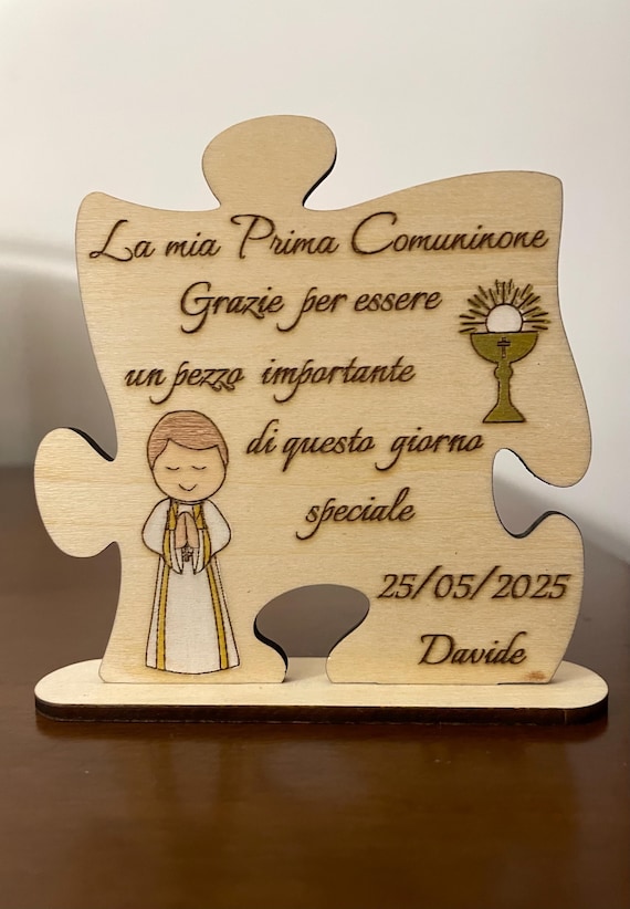 Mini wooden First Communion favor 10x9.5 cm personalized with name and date • Packaging included • Gift idea