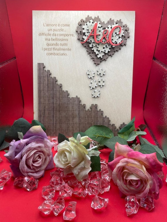Handmade wooden puzzle for lovers_ customizable with names (Valentine's Day gift idea)