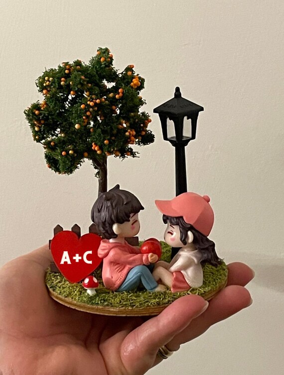 Mini handcrafted landscape with orange tree customizable with initials (Valentine's Day and anniversary gift idea)