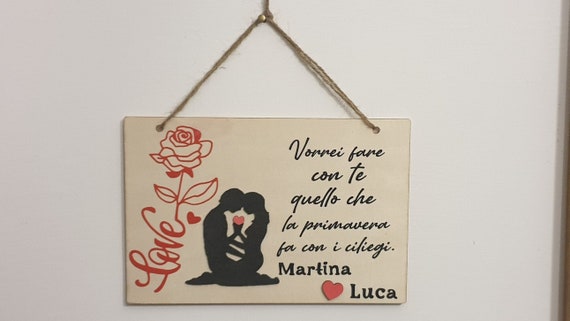 Handcrafted wooden plaque for lovers customizable with names (Valentine's Day gift idea)