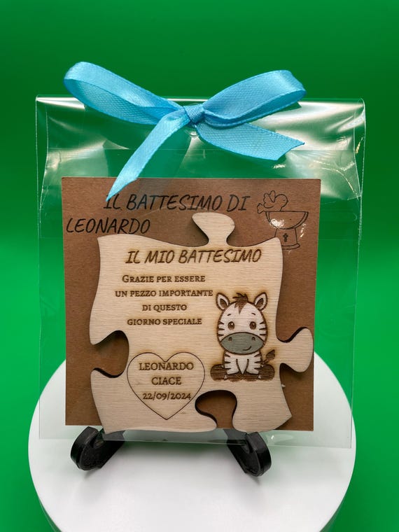 Baby baptism favors - Personalized wooden magnets with forest animal theme